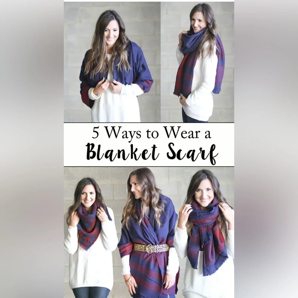 Pink and Blue Cozy Scarf with Fringe‎ Tassels
